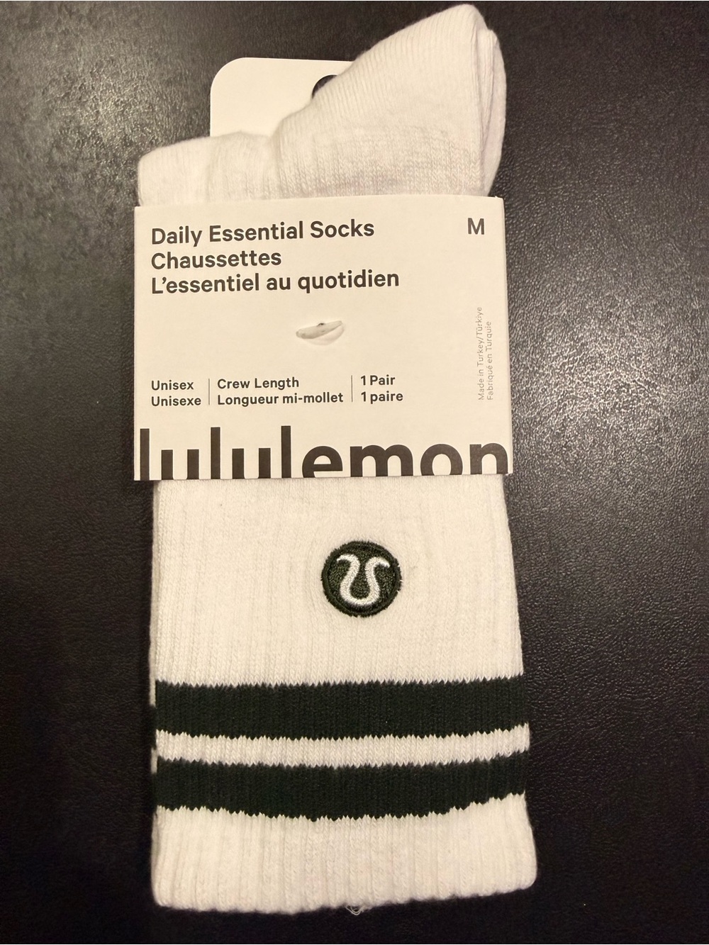lululemon athletica White Crew Socks with black Stripe Accents